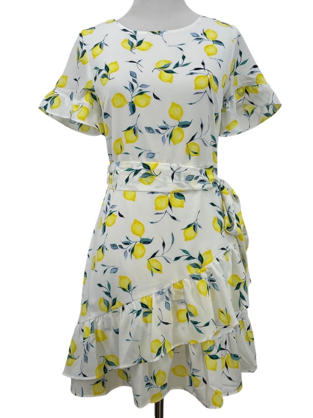 Banana Republic White Lemon-Print Ruffle Mini Dress